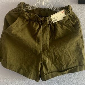 Cotton Linen Relaxed Shorts, Olive